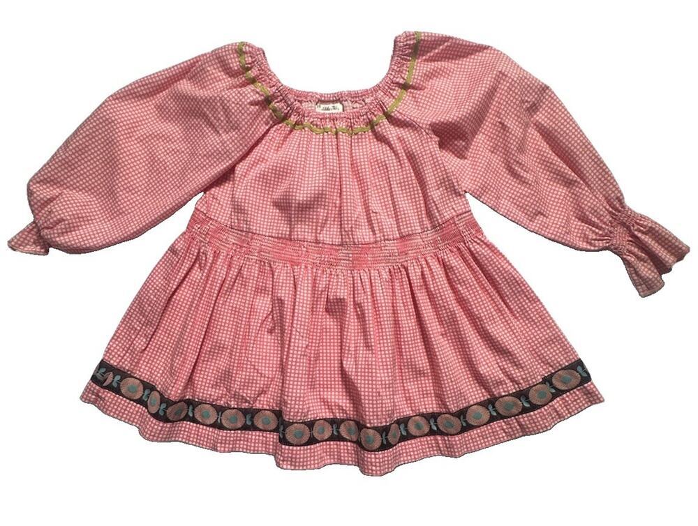 Matilda Jane Pink Gingham Home Grown Ginger Peasant Top Girl Size 4 Cotton